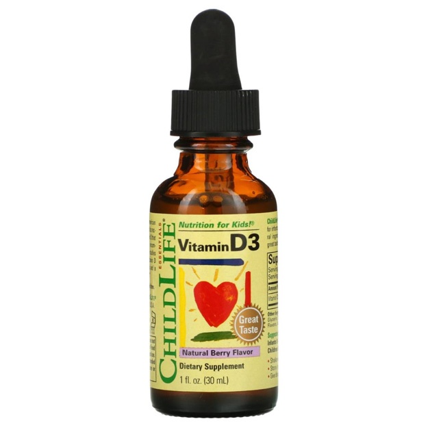 Витамин D3 со вкусом натуральных ягод ChildLife Essentials Vitamin D3 30мл