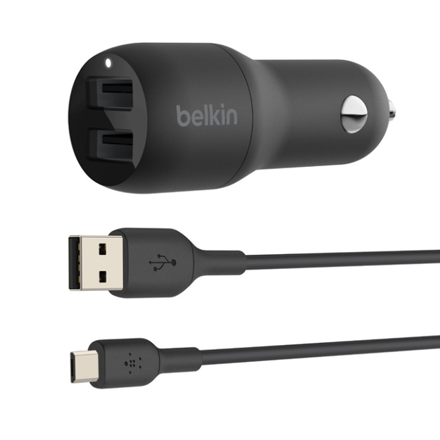 Avtomobil zaryadlovchi Belkin Dual USB-A  Micro-usb 1M 24W