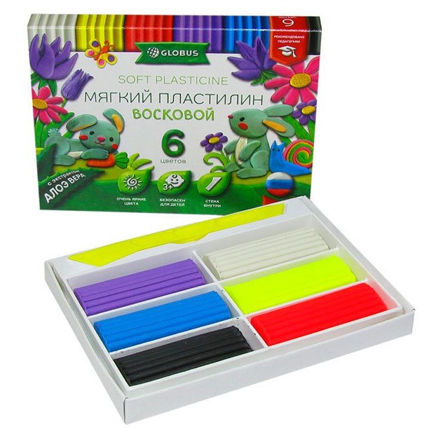Aloe vera ekstrakti bilan juda yumshoq plastilin Globus PL6-01MV 6rang