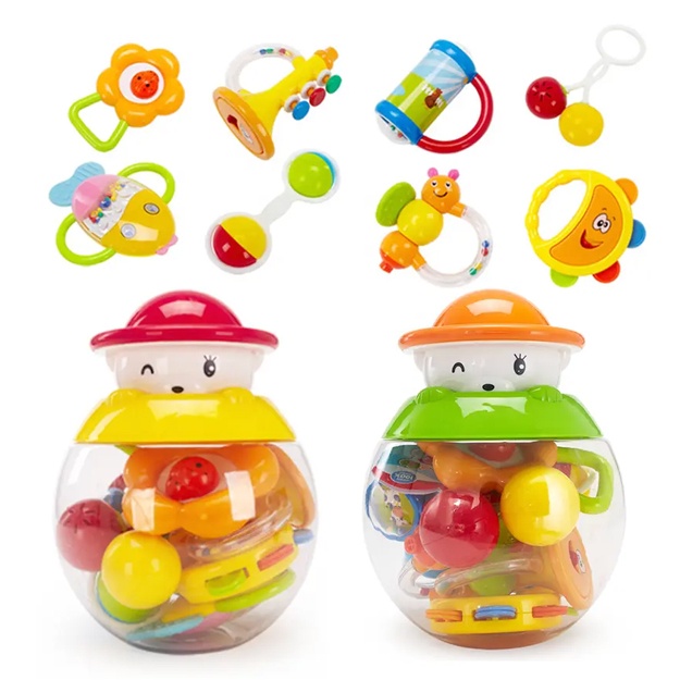 Plastmassa shang‘irchoqlar to‘plami, bolalar uzugi, o‘yinchoq 8 xil shakl