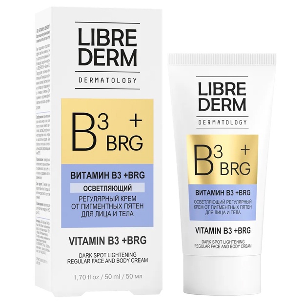 LIBREDERM DERMATOLOGY BRG+ВИТАМИН В3 Осветляющий регулярный крем от пигментных пятен для лица и тела 50 мл