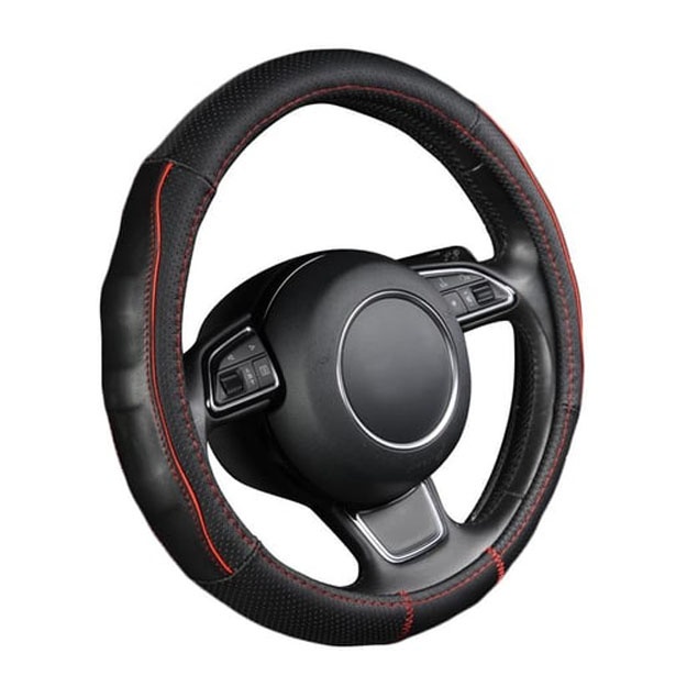 Rul uchun g‘ilof AUTOYOUTH Breathable Black Genuine Cowhide Car Steering Wheel Cover Splice Red
