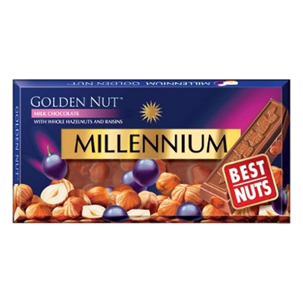 Shokolad Millennium Golden Nut mayiz va yong‘oqlar bilan 90g
