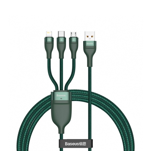 Кабель Baseus Fast Charging Data cabel USB to M+L+C 66W Зеленый (CA1T3-06)