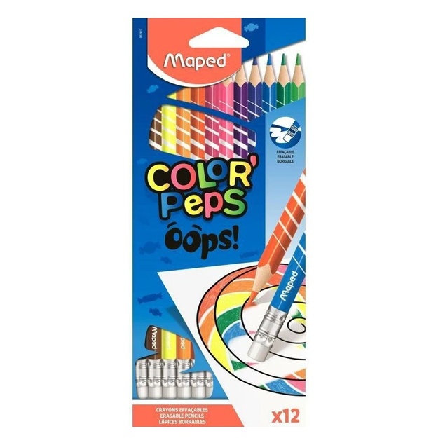 Rangli qalamlar Maped Solorpeps Oops 12 rangli uchburchak, silgi bilan 832812