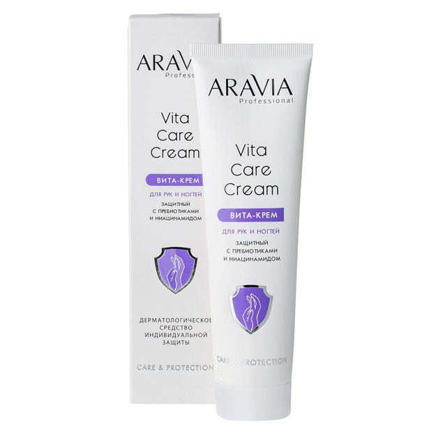 Prebiyotiklar va niatsinamid bilan qo‘llar va tirnoqlarni himoya qiluvchi Vita-krem Aravia Professional 100ml
