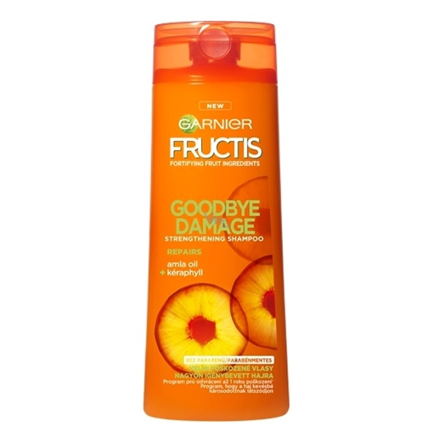 Garnier Frustis Goodbe Damage kuchaytiruvchi shampun juda shikastlangan sochlar uchun 250 ml