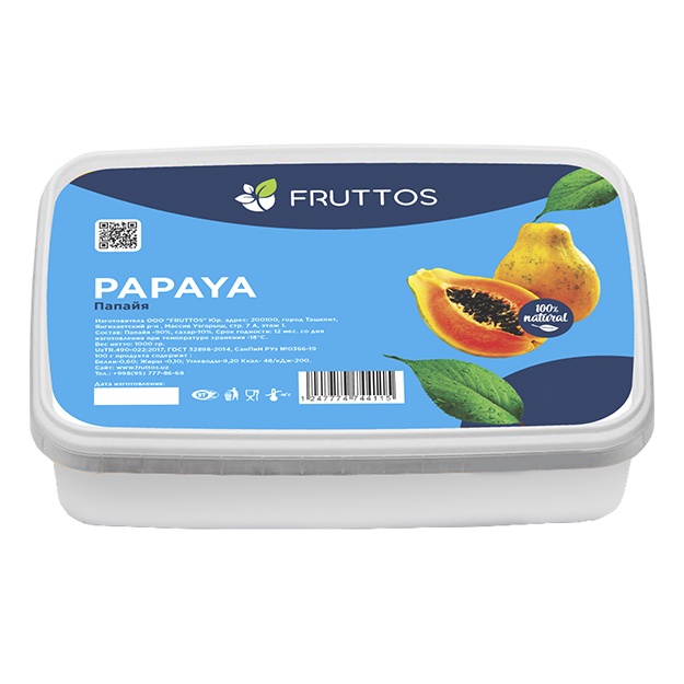 Фруктовое замороженное пюре Fruttos Папайя 1 кг