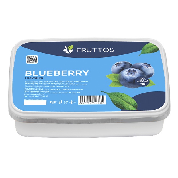 Muzlatilgan meva pyuresi Fruttos Ko‘k meva 1 kg