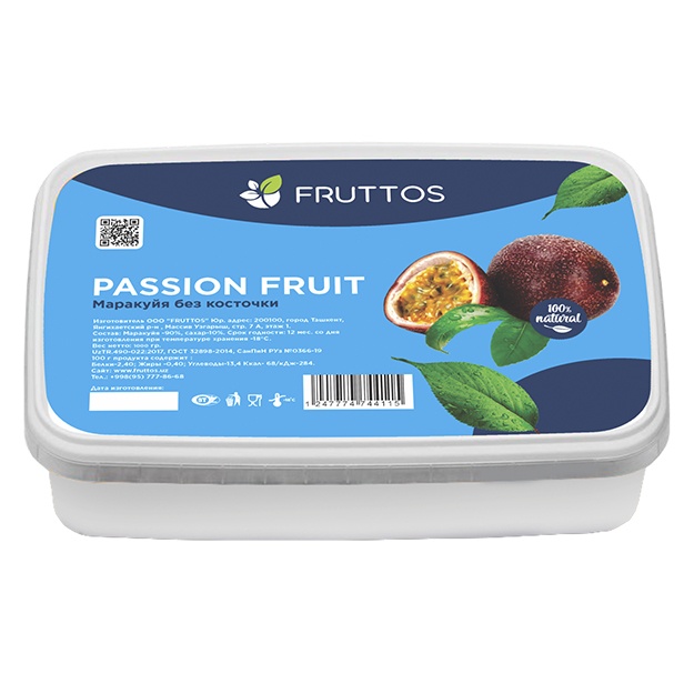 Muzlatilgan meva pyuresi Fruttos Marakuyya bez kostochki 1 kg