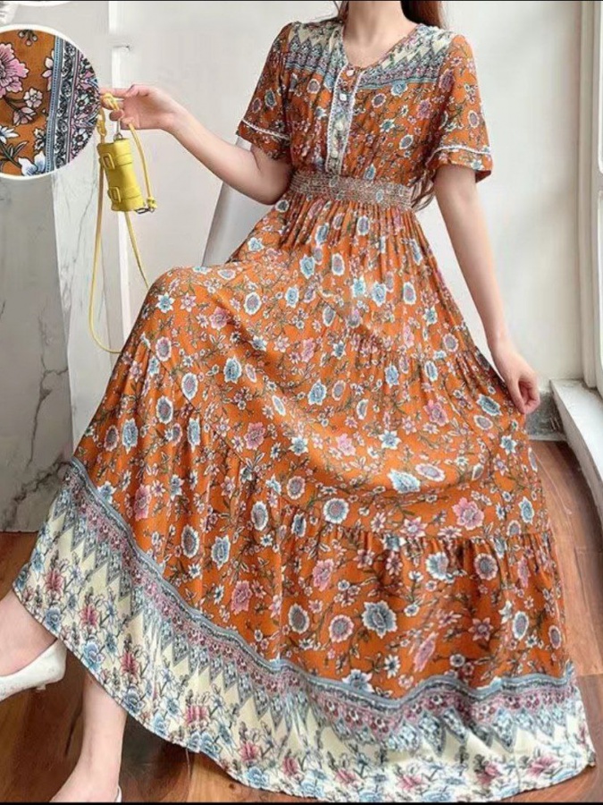 Летняя платье для женщин с короткими рукавами АРТ 9878562 XL Коричневый