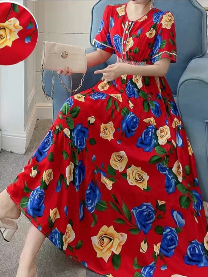 Qisqa yengli ayollar uchun yozgi libos ART 9878562 XL Qizil