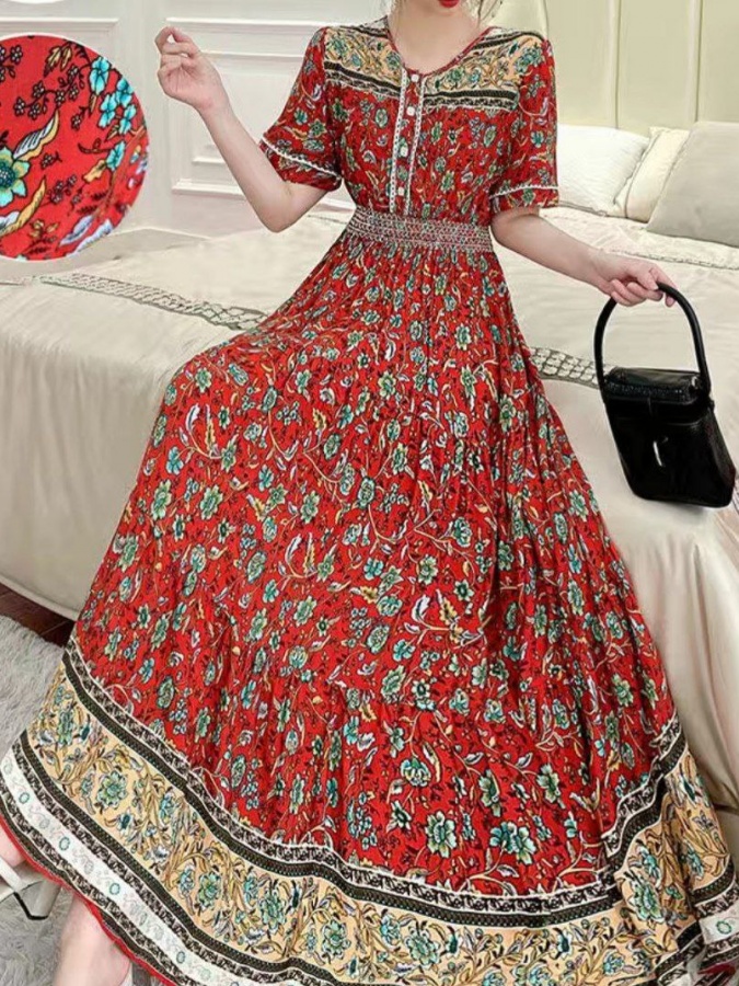 Yirik gulli ayollar ko‘ylagi ART 75264562 Qizil 3XL