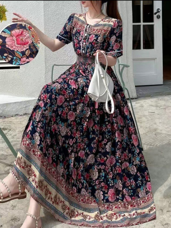Летняя платье для женщин с короткими рукавами АРТ 9878562 черный 2XL