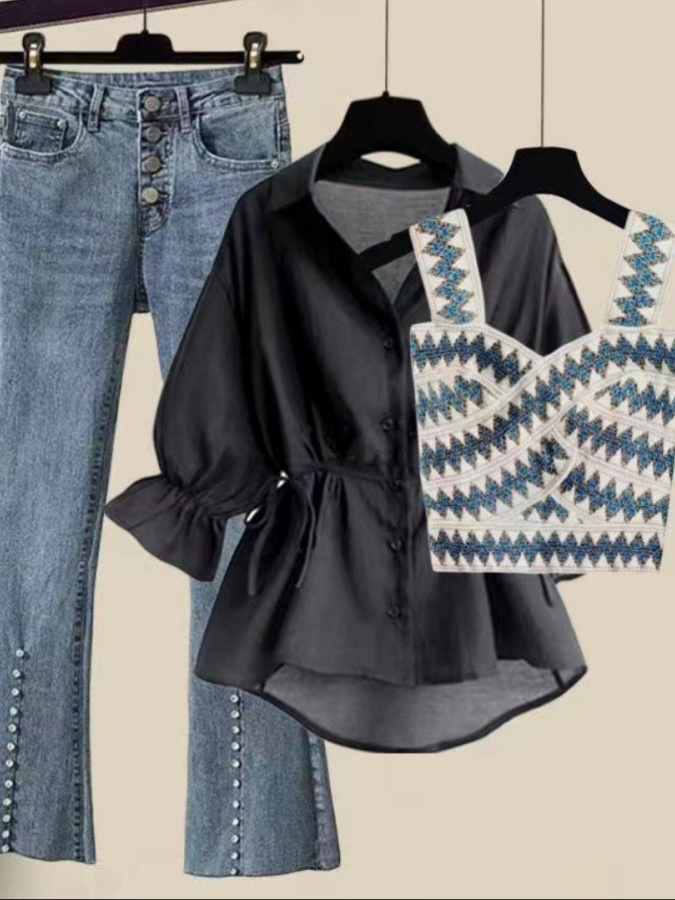 Engil matoli uch qismli ayollar kostyumi ART 8214563 qora 4XL