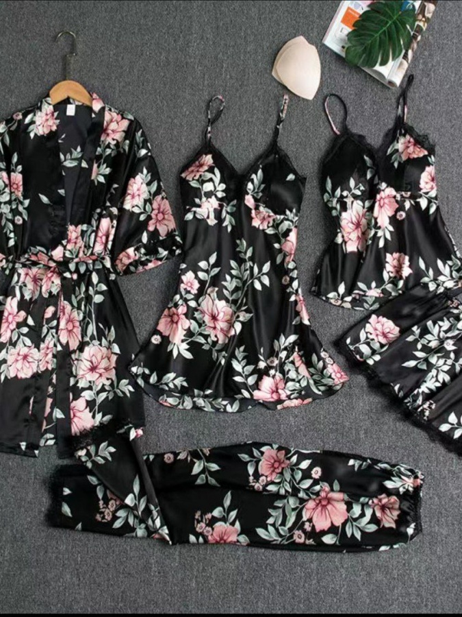 Ayollar uchun ipak shoyili pijama ART 9574562 qora 2XL