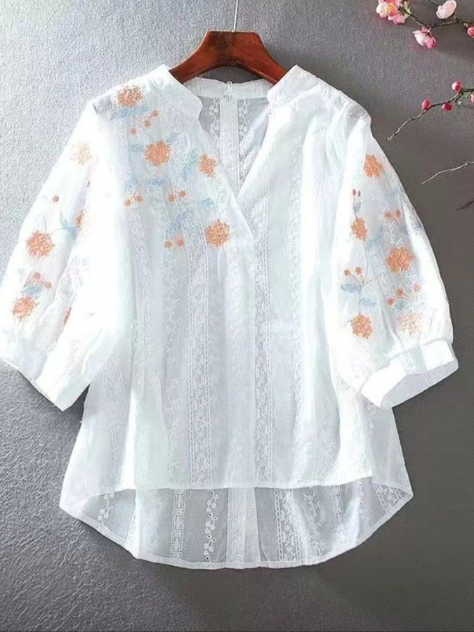 Женская белая кофта с вышивками и узорами АРТ 3695241 3XL