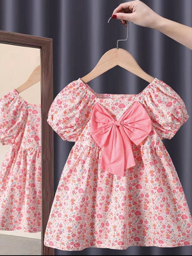 Turli xil uslubdagi trikotaj qizlar liboslari ART 6985410 Pushti 90 sm bolaning bo'yi