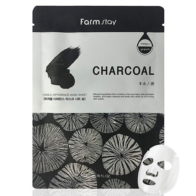 Ko‘mirdan tayyorlangan niqob Farm Stay Visible Difference Mask Sheet Charcoal, 1 ta