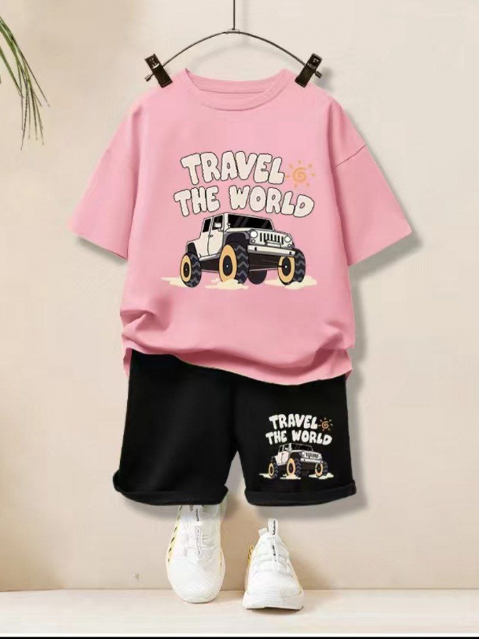 Детская двойка для мальчиков Travel the world АРТ 7541564210 Розовый 90 см рост ребёнка