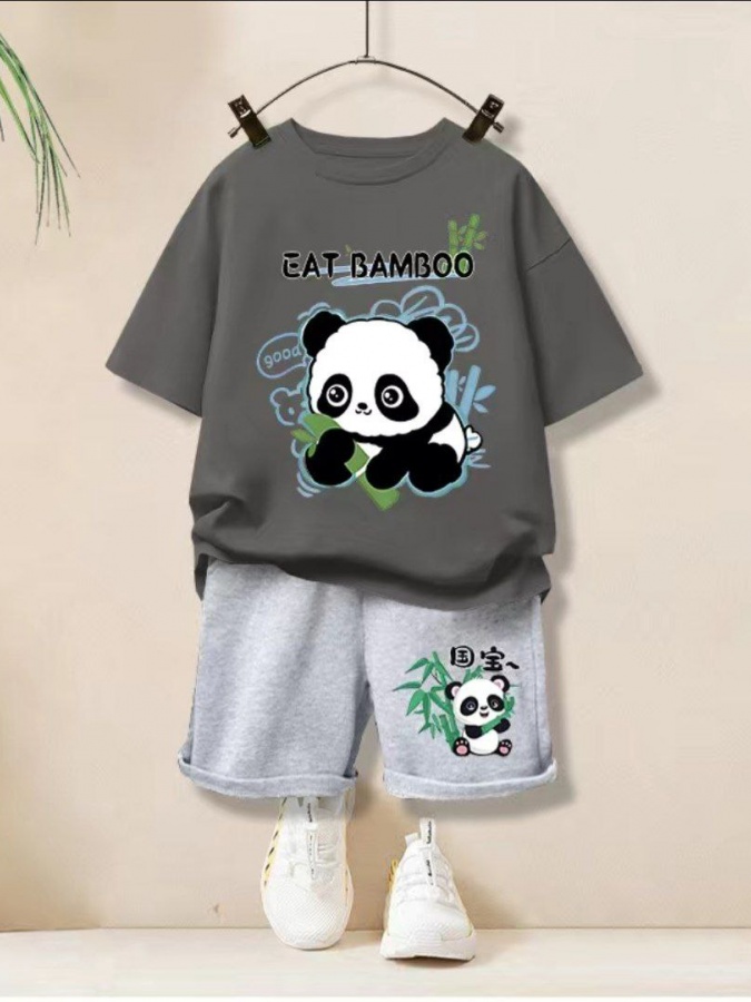 O‘g‘il bolalar uchun kostyumlar Panda surati bilan ART 98654321 Kulrang 140 sm bolaning bo'yi