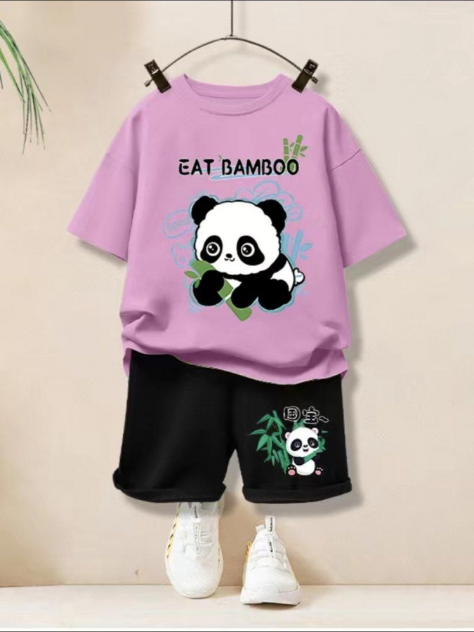 O‘g‘il bolalar uchun kostyumlar Panda surati bilan ART 5986515 binafsha 120 sm bolaning bo'yi