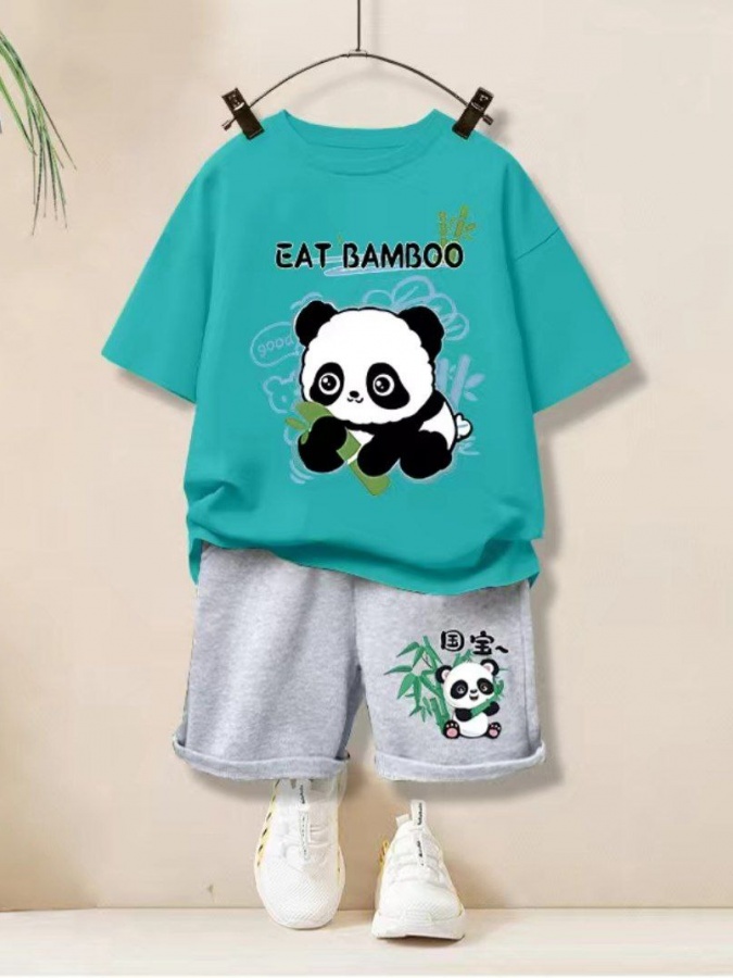 Детская двойка для мальчиков с логотипом Panda АРТ 5986515 110 см рост ребёнка Бирюзовый