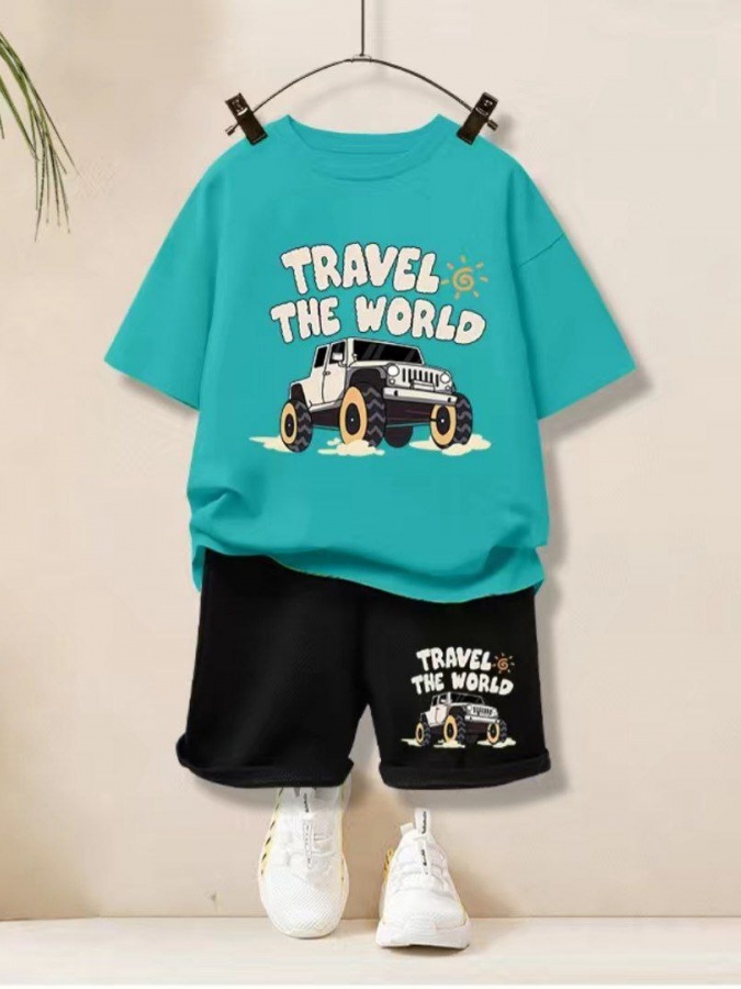 Детская двойка для мальчиков Travel the world АРТ 7541564210 120 см рост ребёнка Бирюзовый