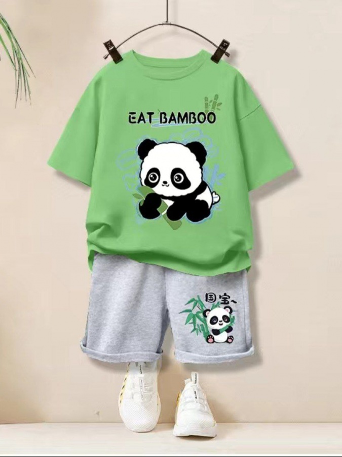 O‘g‘il bolalar uchun kostyumlar Panda surati bilan ART 98654321 Yashil 110 sm bolaning bo'yi