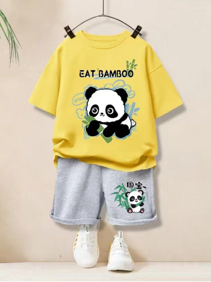 O‘g‘il bolalar uchun kostyumlar Panda surati bilan ART 5986515 Sariq 140 sm bolaning bo'yi