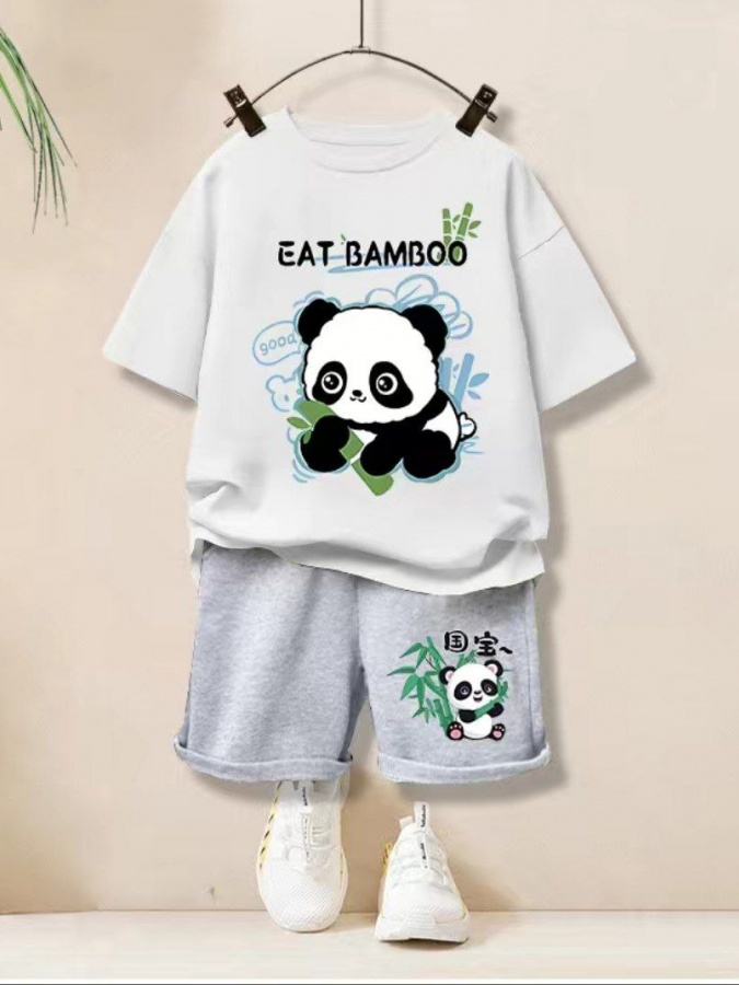 O‘g‘il bolalar uchun kostyumlar Panda surati bilan ART 5986515 Oq 90 sm bolaning bo'yi