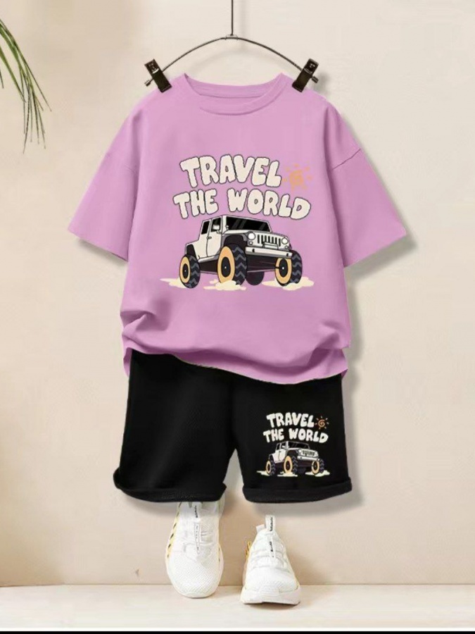 Детская двойка для мальчиков Travel the world АРТ 7541564210 Фиолетовый 140 см рост ребёнка