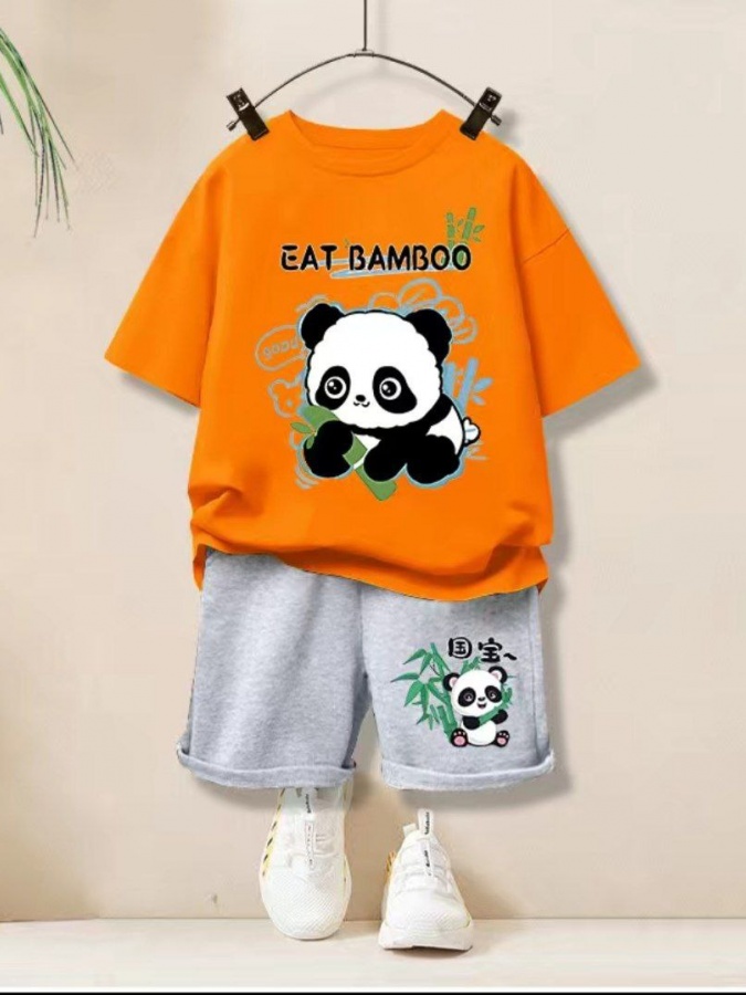 O‘g‘il bolalar uchun kostyumlar Panda surati bilan ART 98654321 olov rang 100 sm bolaning bo'yi