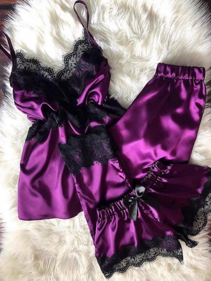 Ayollar uchun ipak shoyili pijama ART 52246 L siyoh rang