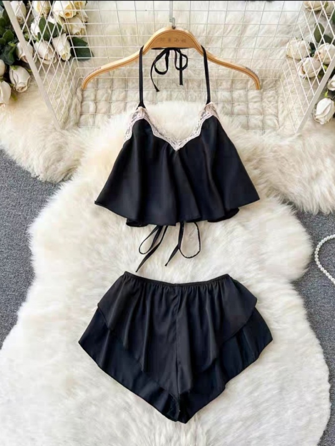 Ayollar uchun ipak shoyili pijama ART 52314 qora