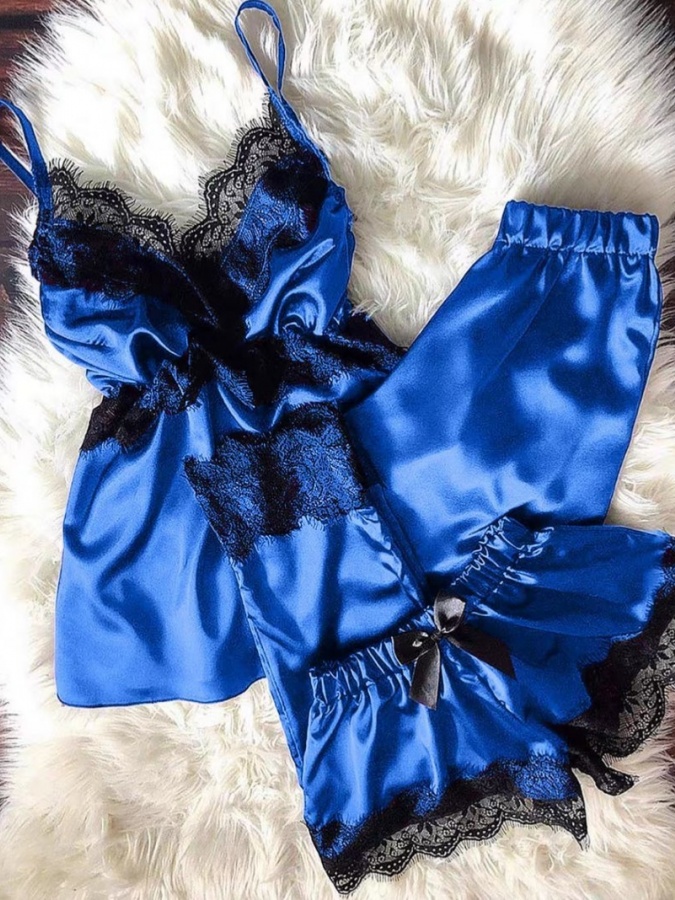 Ayollar uchun ipak shoyili pijama ART 52246 Moviy 2XL
