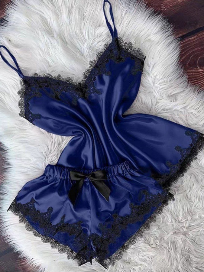 Ayollar uchun ipak shoyili pijama ART 52234 L Moviy