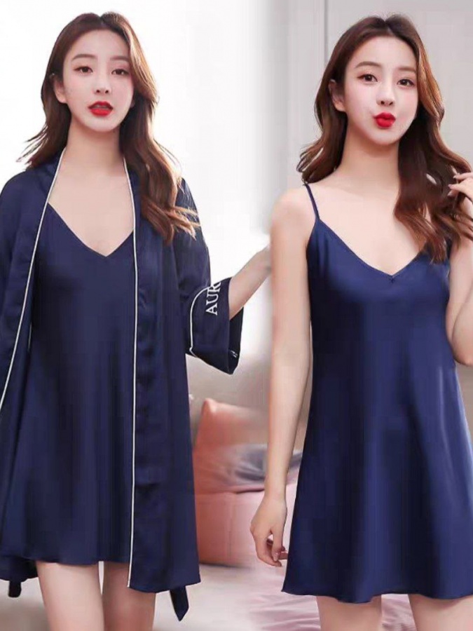 Ayollar uchun ipak shoyili pijama ART 70047 L Moviy