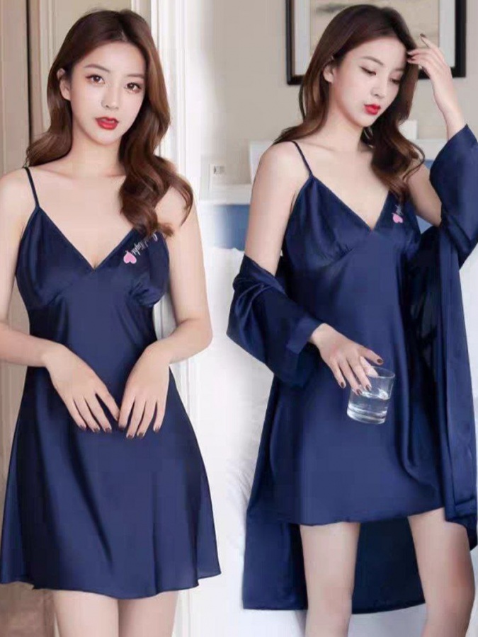 Ayollar uchun ipak shoyili pijama ART 70009 L Moviy