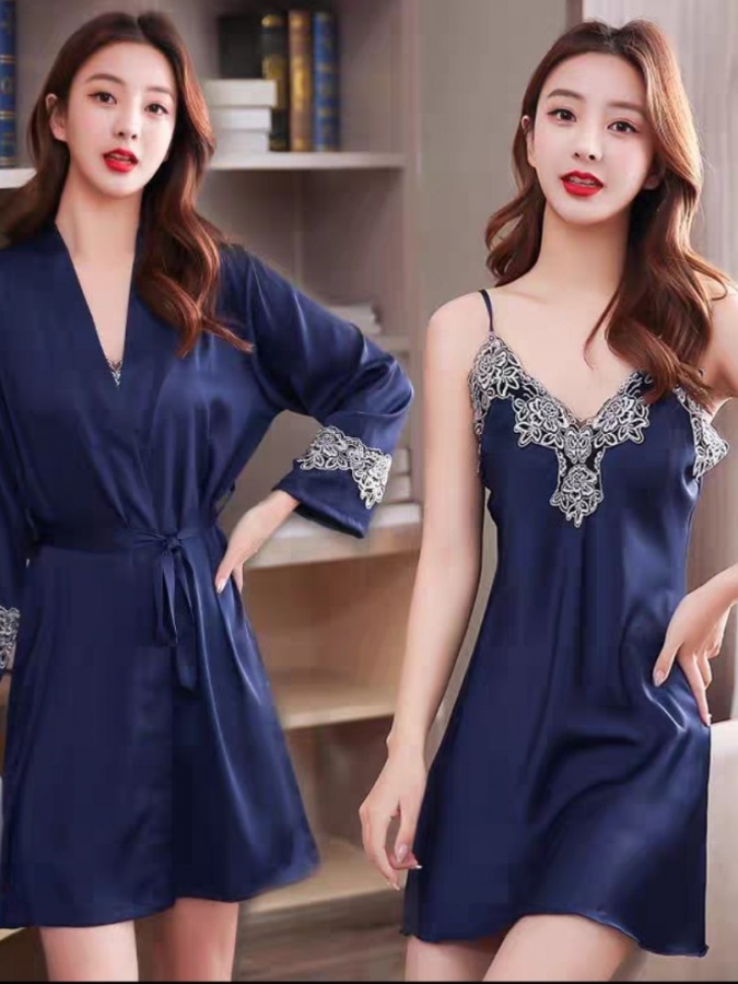 Ayollar uchun ipak shoyili pijama ART 72340 Moviy XXL