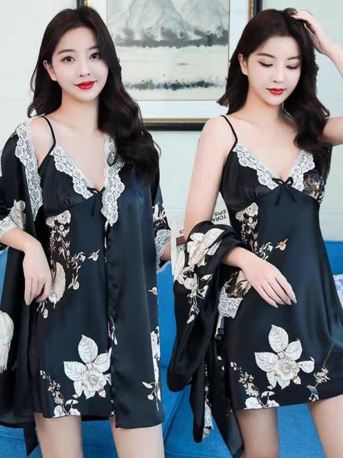 Ayollar uchun ipak shoyili pijama ART 70021 S qora