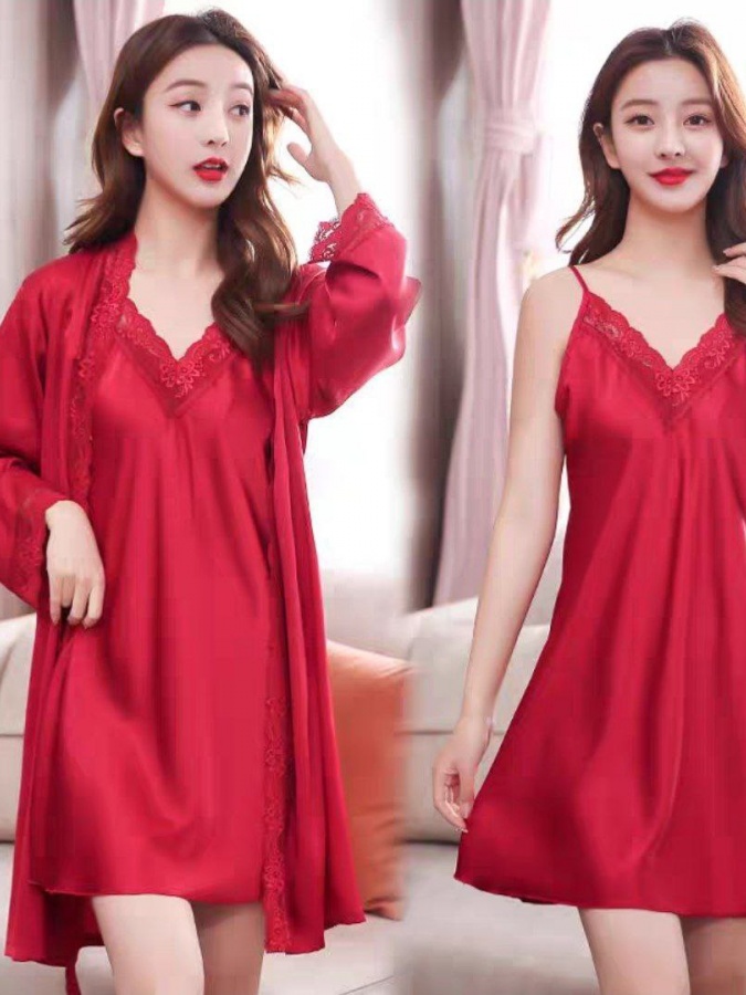 Ayollar uchun ipak shoyili pijama ART 70002 S Qizil
