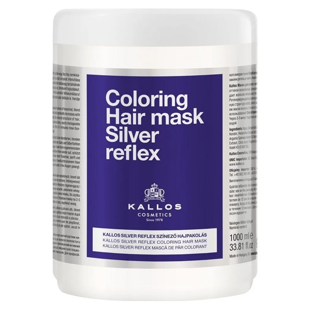 Soch uchun niqob Kallos Coloring Hair Mask Silver Reflex 1000 ml