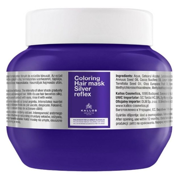 Soch uchun niqob Kallos Coloring Hair Mask Silver Reflex 275 ml