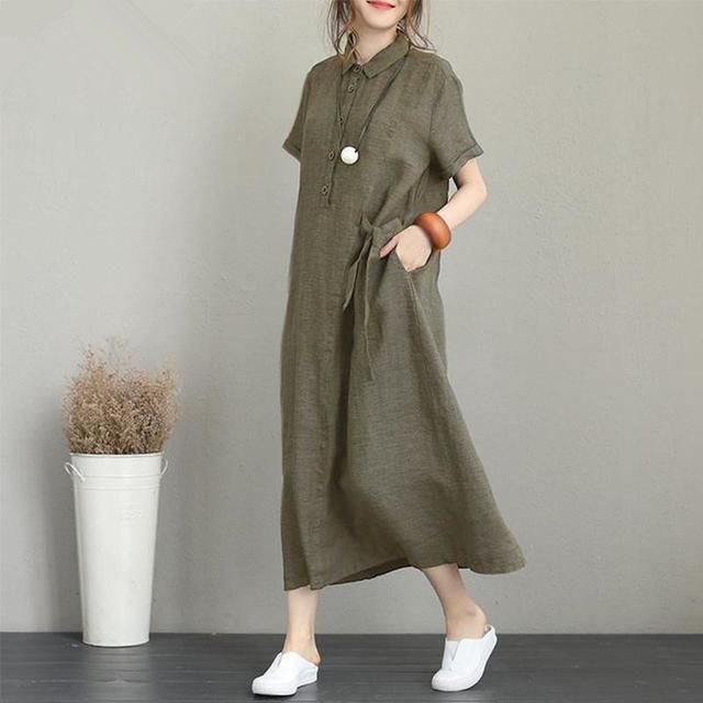 Ayollar uchun keng faso‘nli liboslar ART 0202022 (kichik o‘lchamli) xaki 3XL