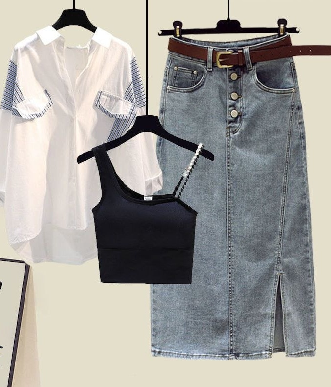 Женский костюм тройка с разноцветными оттенками АРТ 021468451 (маломерка) черно-белый 4XL