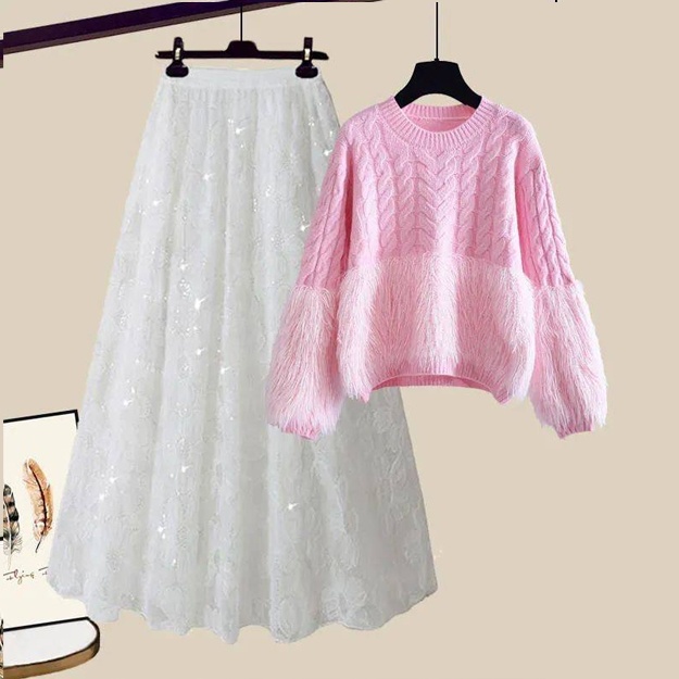 Ayollar uchun yubka va kofta ART 114587 4XL pushti