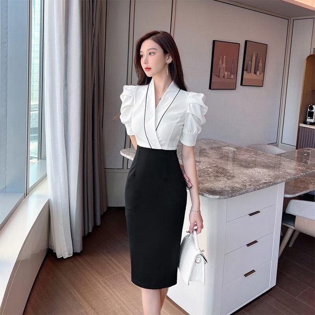 Qisqa yengli ayollar ofis kiyimi ART 84498 L