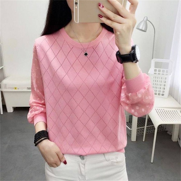 Ayollar uchun uzun yengli aylana bo‘yinli futbolka ART 14686 2XL pushti