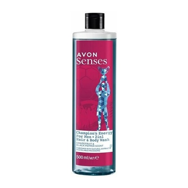 Erkaklar uchun shampun-dush geli Avon Senses Energiya chempiona 500ml